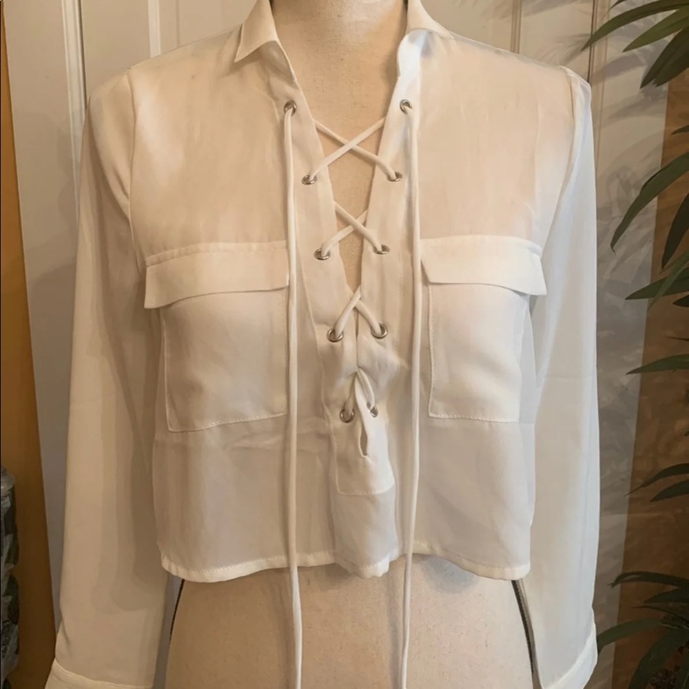 White Lace Up Blouse